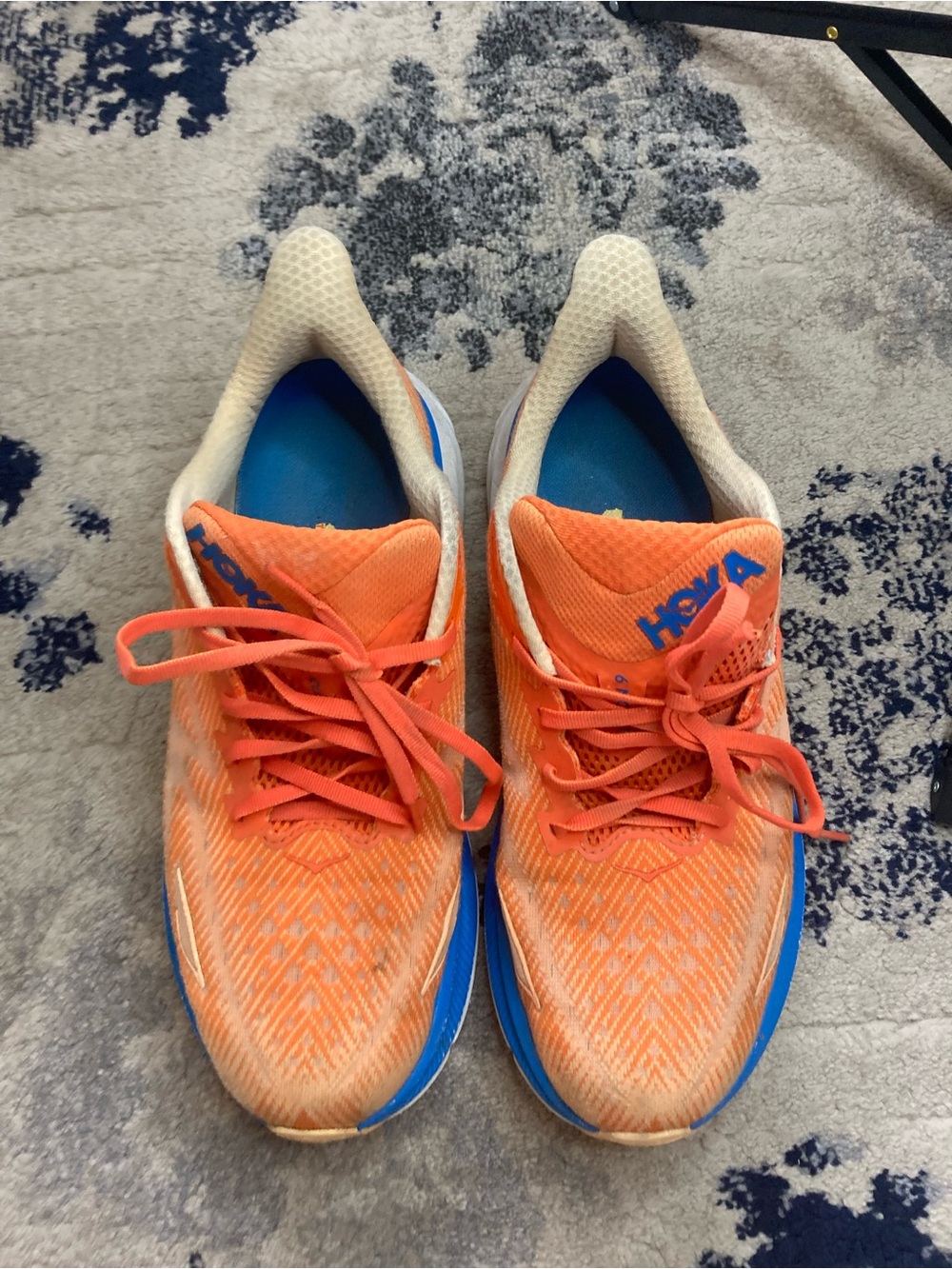 Men’s Hoka Orange Running Shoes with Blue Highlights - Picture 2 of 6